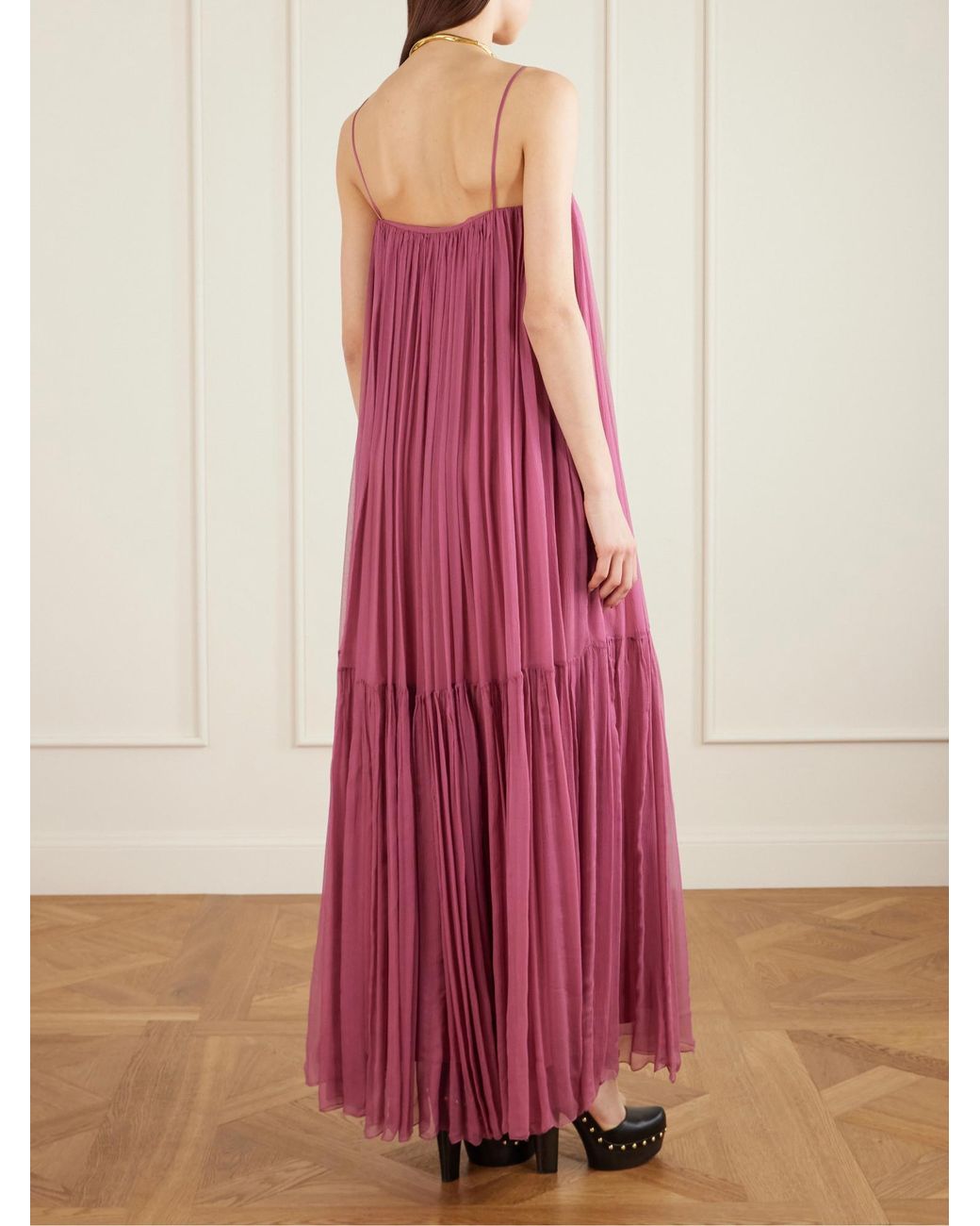 Chloé Purple Chloé Pleated Spaghetti Strap Maxi Dress