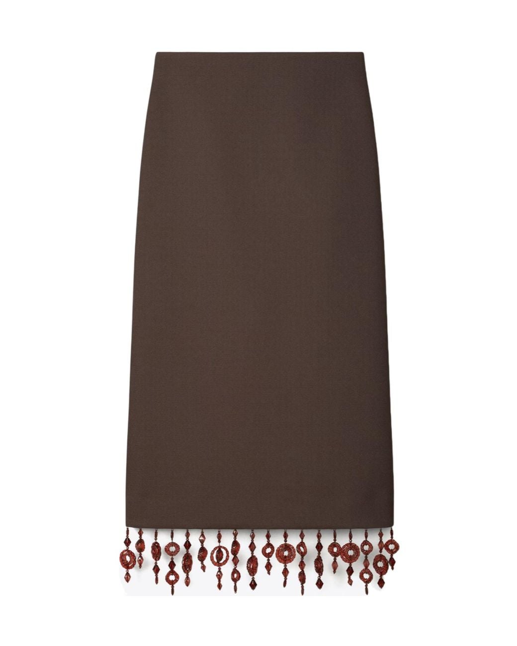 Tory Burch Brown Embellished Crepe Midi Skirt