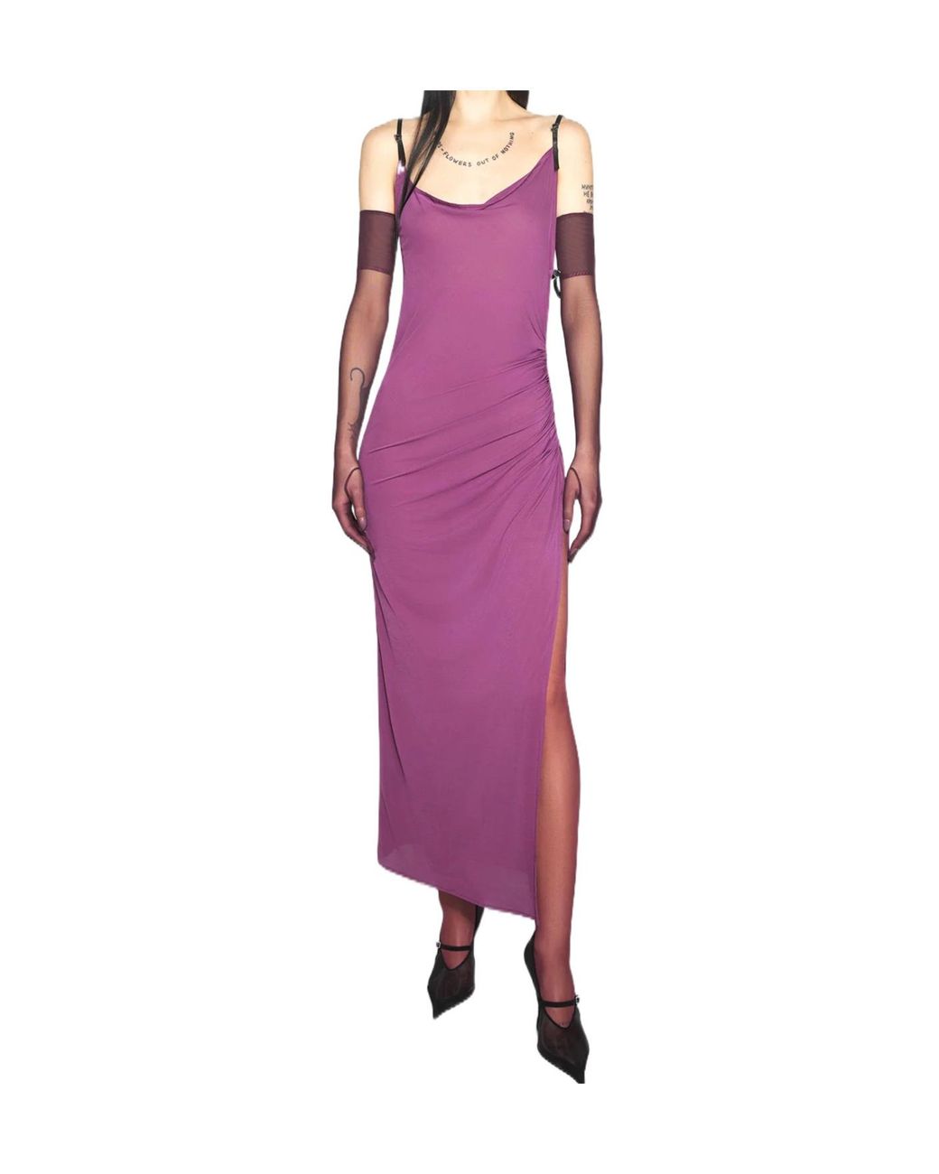 Mugler Purple Side-Split Midi Dress
