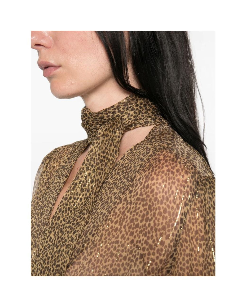 Valentino Brown Leopard-Print Pussy-Bow Blouse