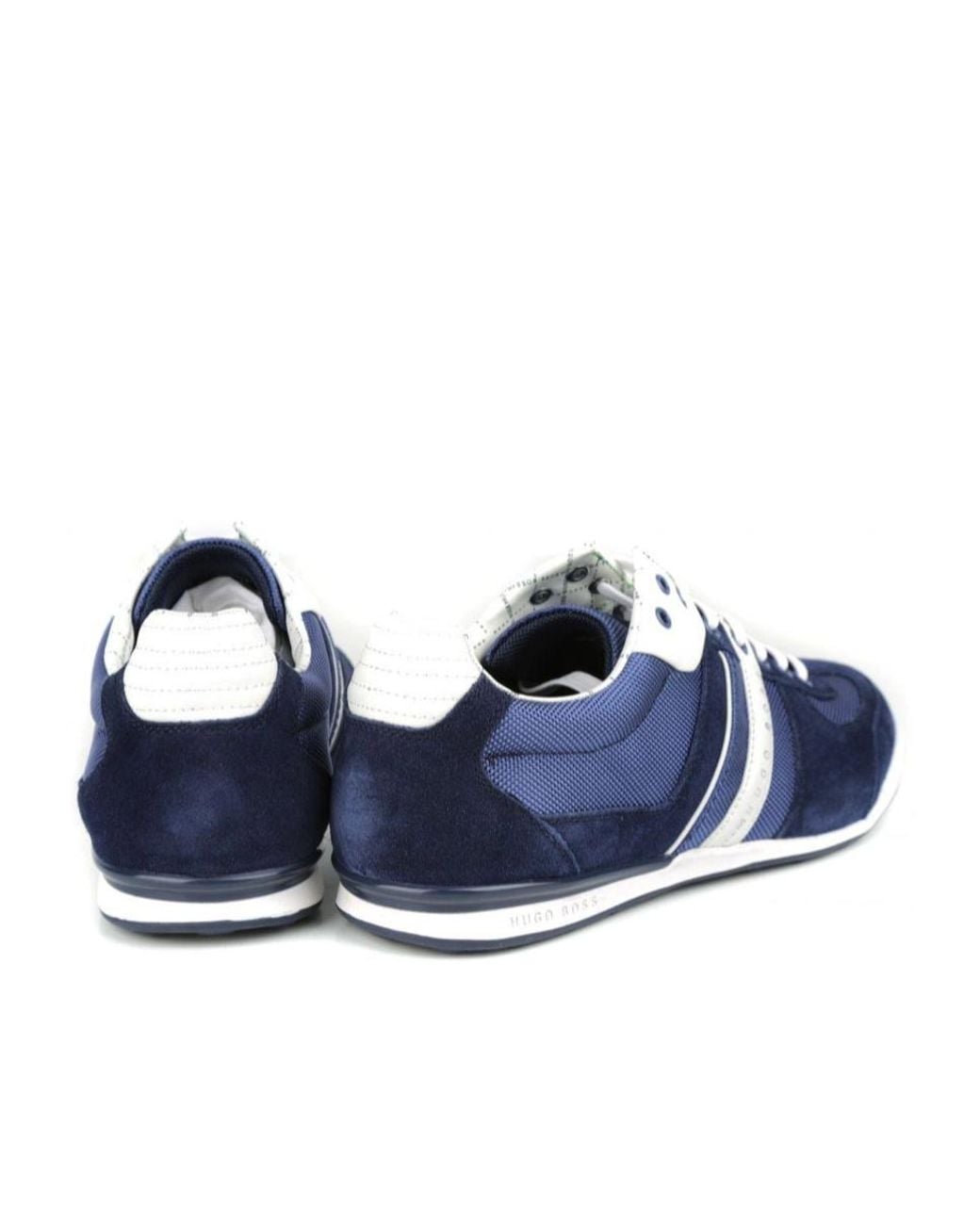 Boss Blue Round-Toe Lace-Up Low-Top Sneakers for men