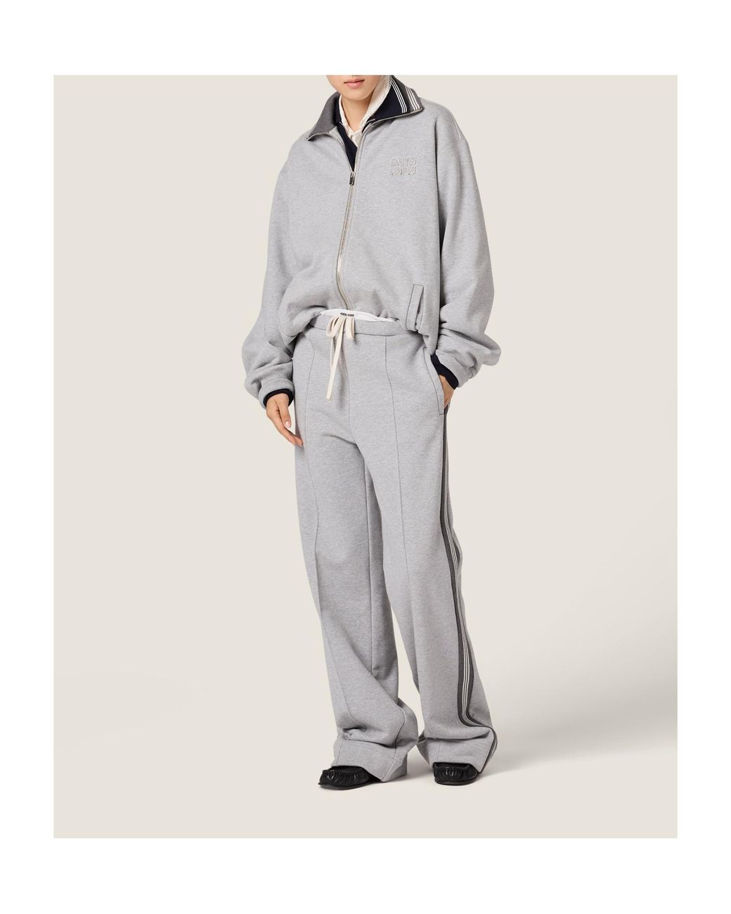 Miu Miu Gray Zip-Up Oversized Sweatshirt