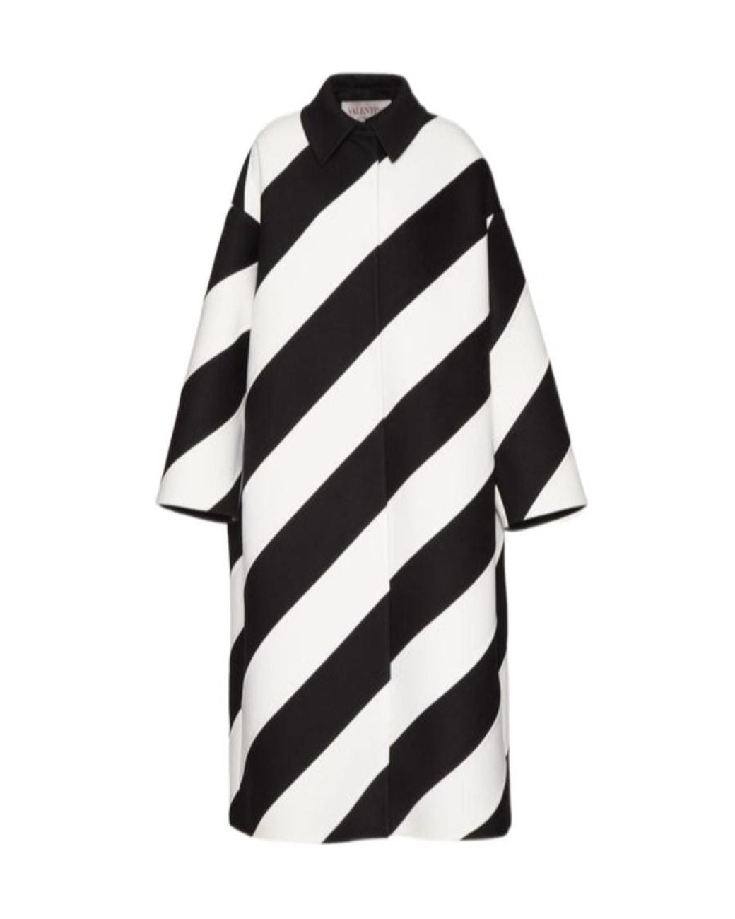 Valentino Black Stripe-Pattern Virgin Wool-Blend Coat