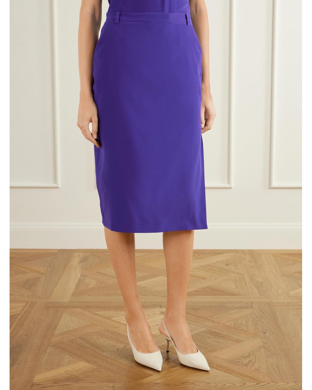 Alessandra Rich Purple Silk-Crepe De Chine Midi Skirt
