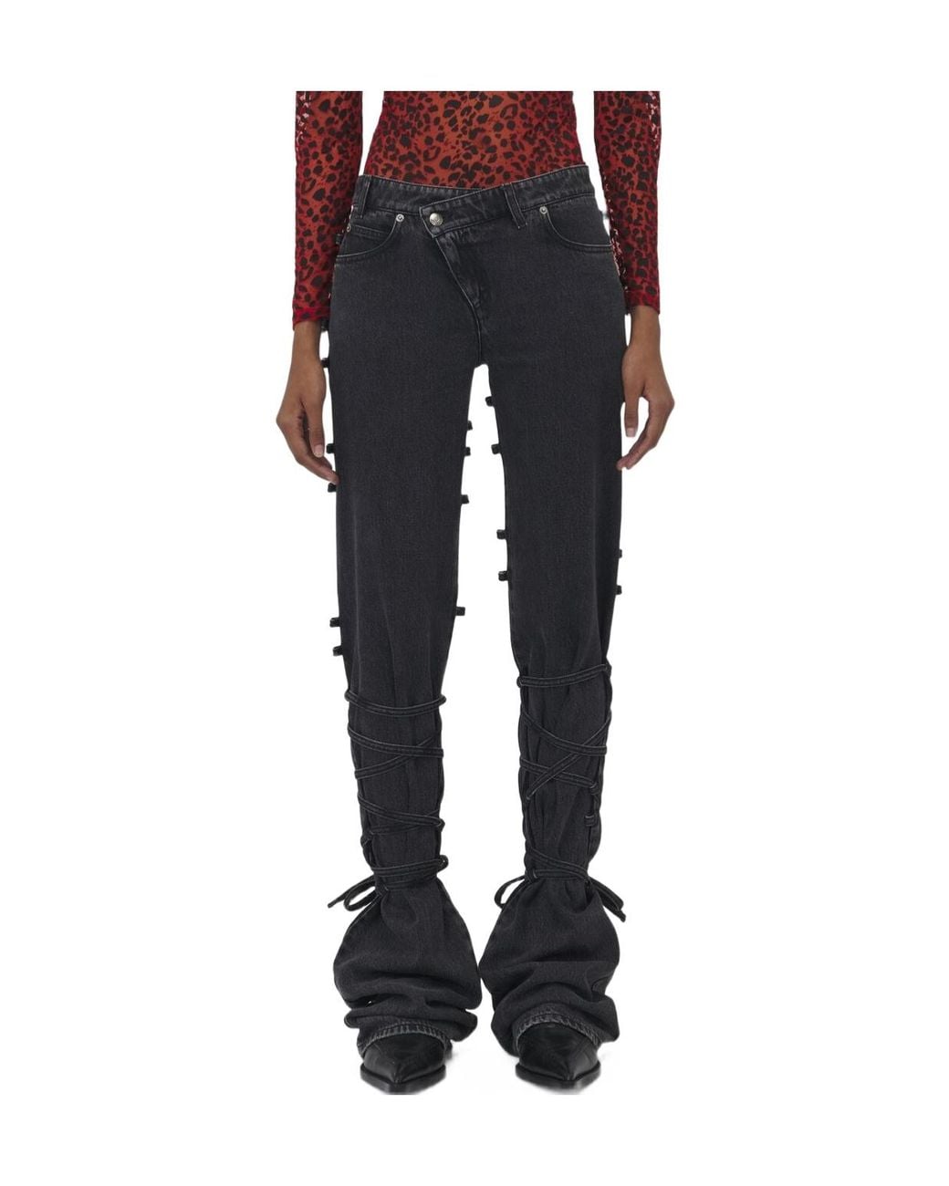 McQueen Black Low-Rise Tied Jeans