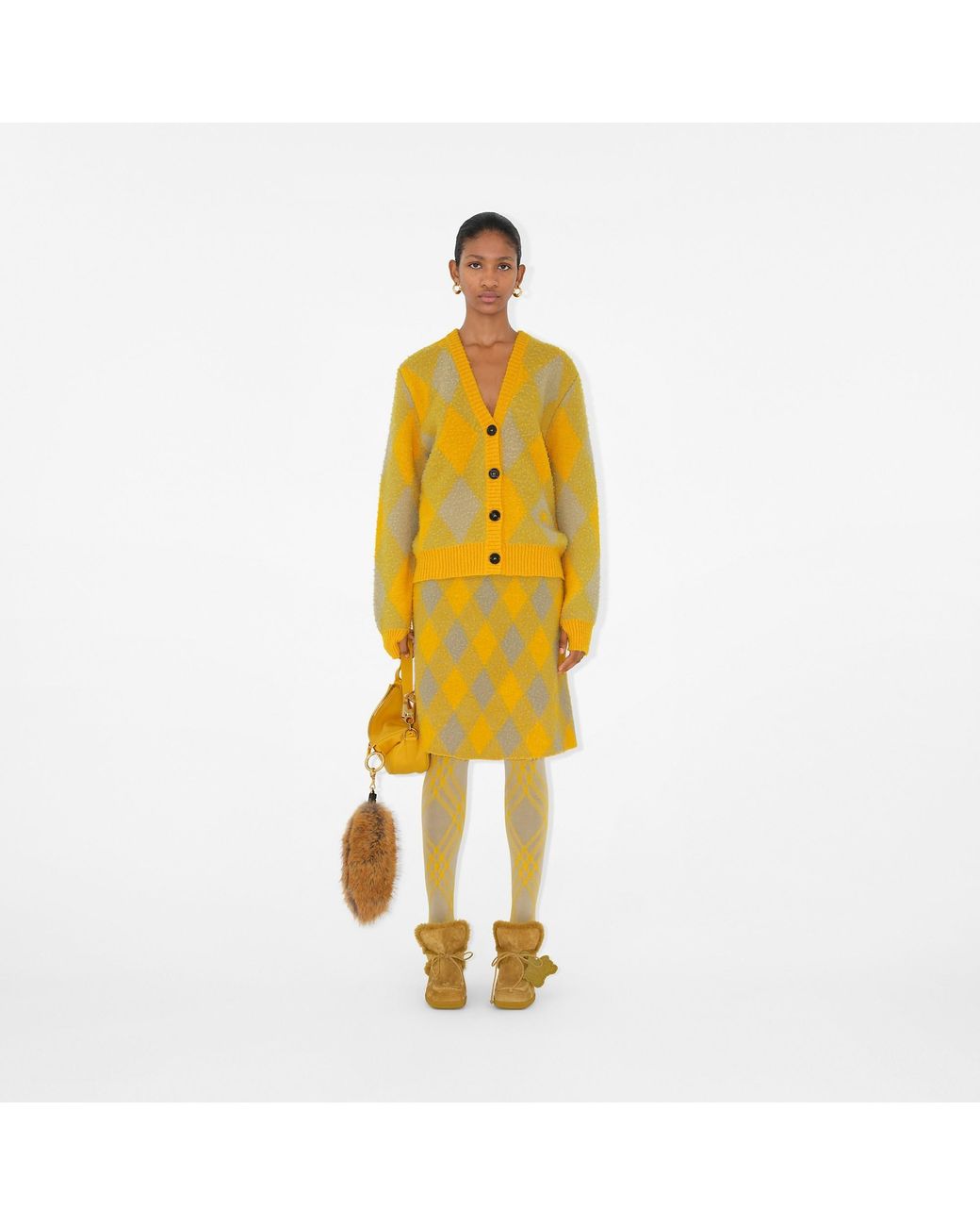 Burberry Yellow Check Patterned A-Line Skirt