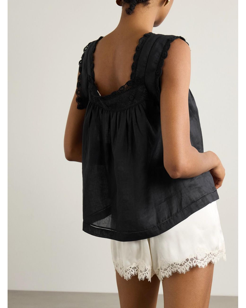 Doen Black Aphra Crochet-Trim Blouse