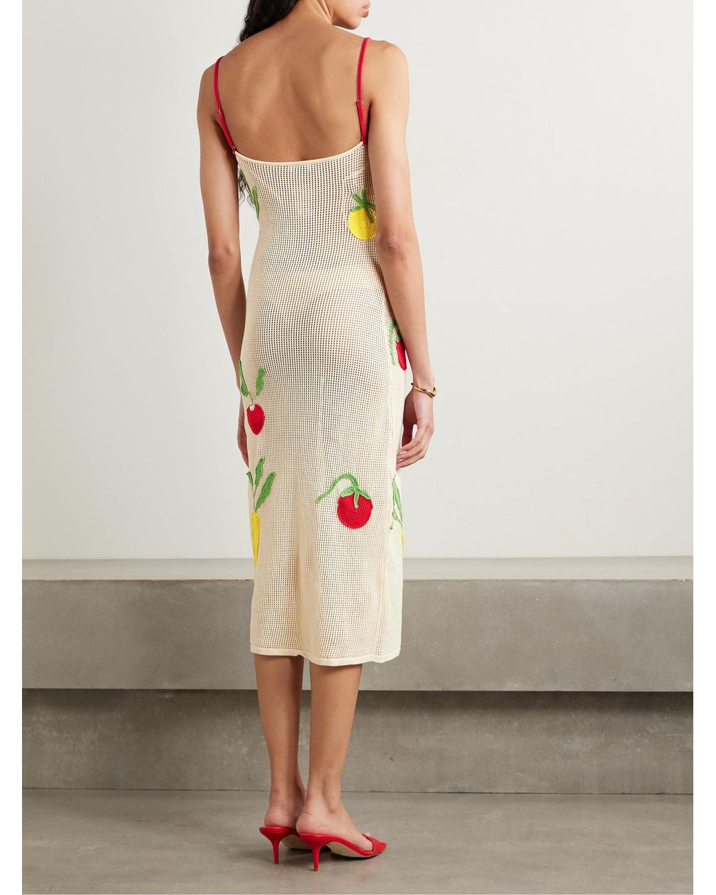 Staud White Crocheted Cotton Midi Dress