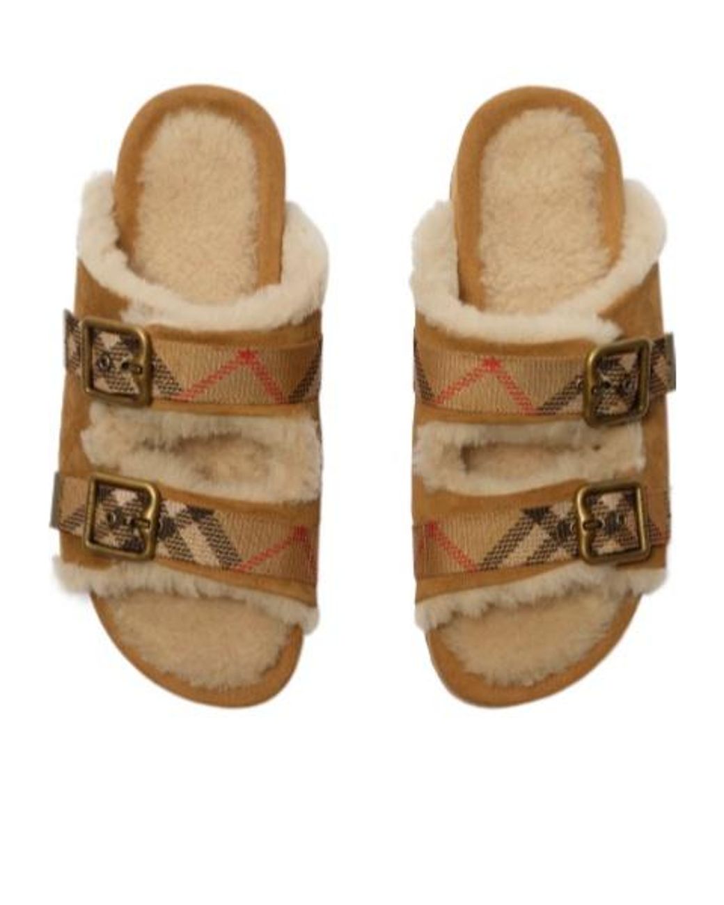 Burberry Brown Check Shearling Urchin Sandals