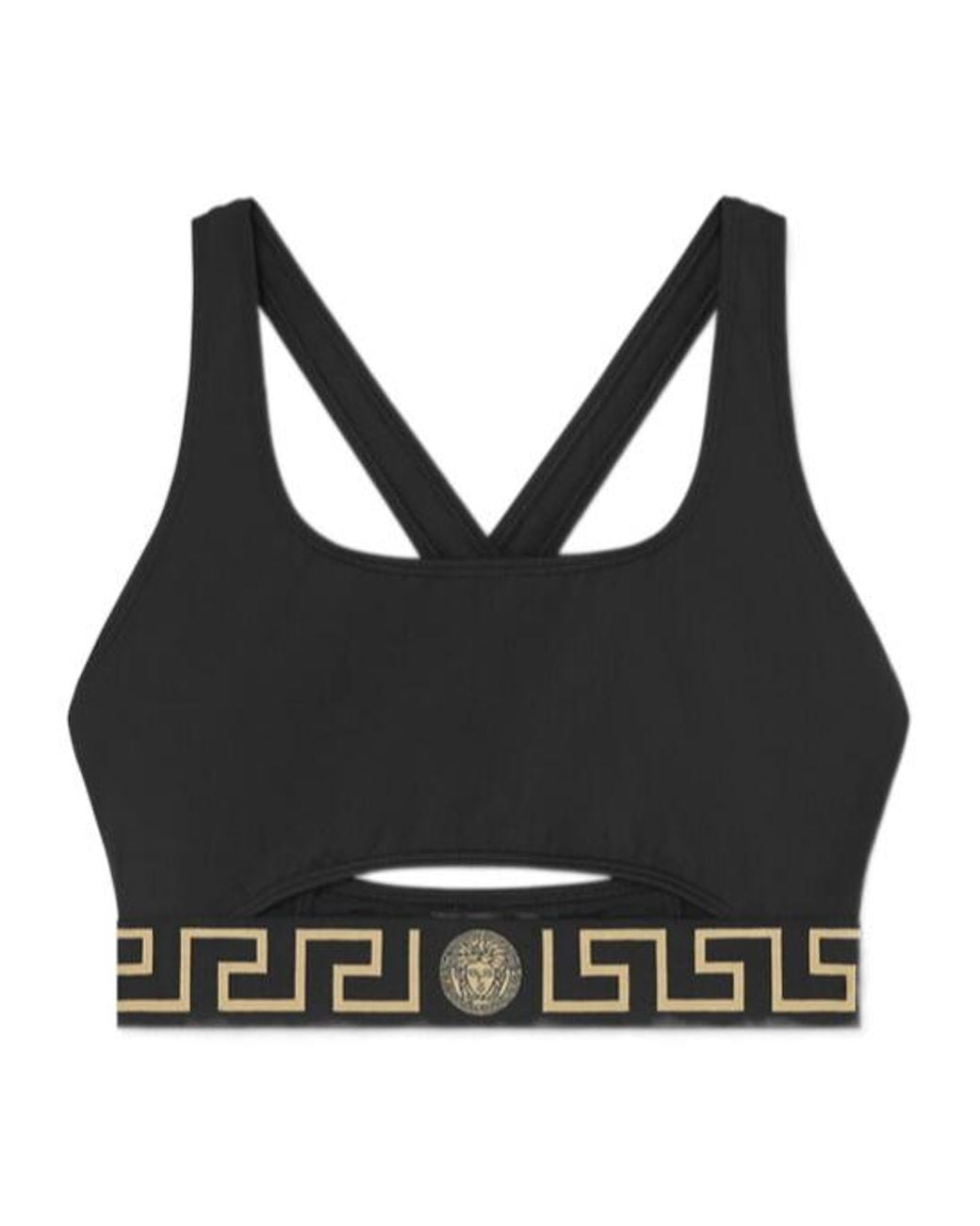 Versace Black Greca Border Cut-Out Detailed Bikini Top