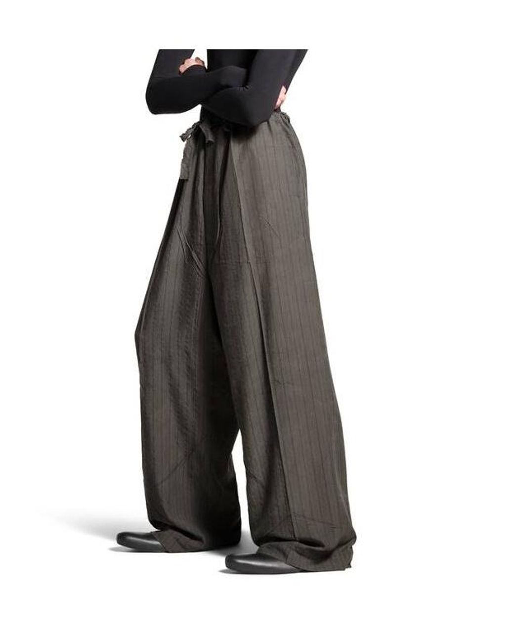 Balenciaga Gray Pinstriped Fluid Tailored Pants for men
