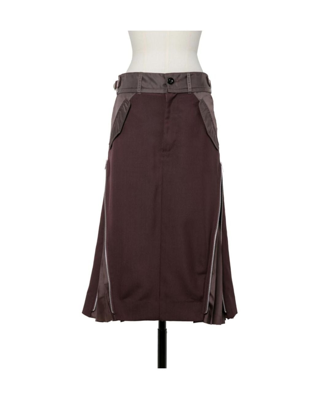 Sacai Brown Zip Detailed Pleated Skirt