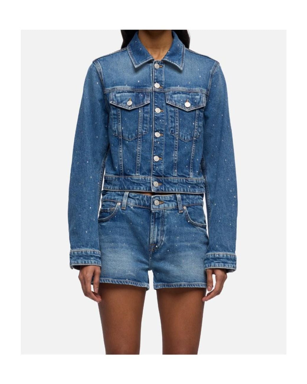 7 For All Mankind Blue Crystal-Embellished Denim Jacket