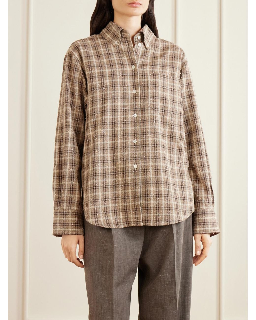 Rohe Natural Oxford Checked Cotton-Bouclé Shirt