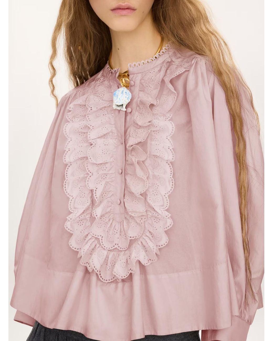 Chloé Pink Chloé Gathered Ruffle Top