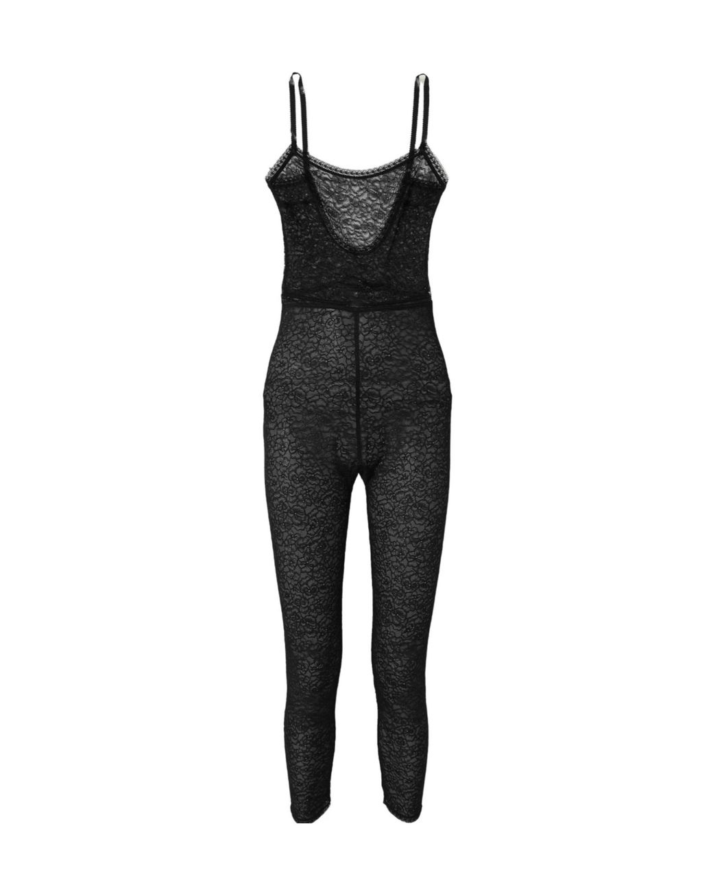 Eres Black Satin-Trimmed Lace Bodysuit