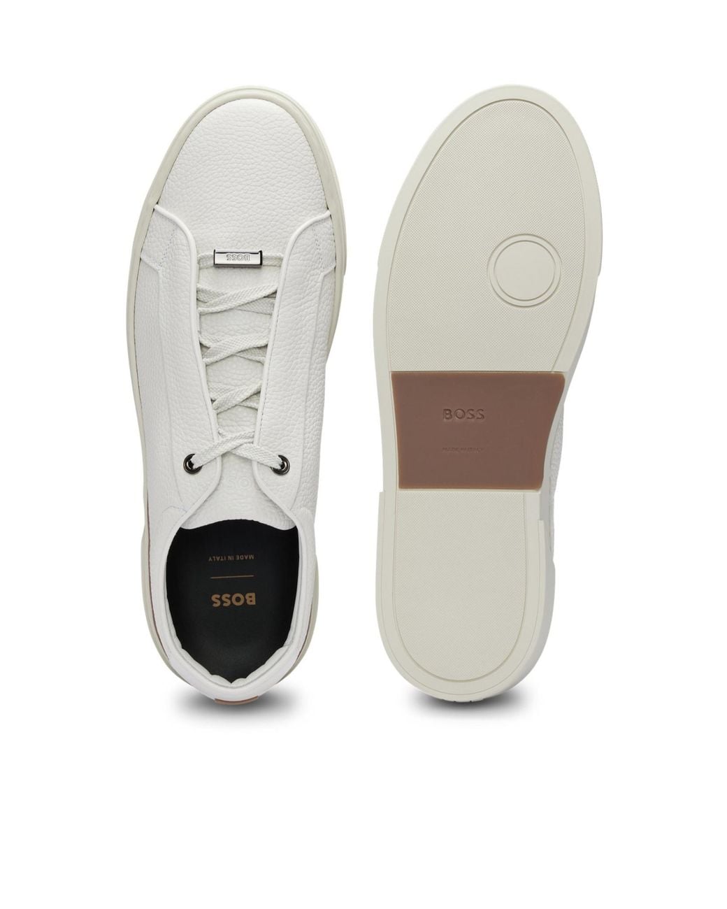 Boss White Lace-Up Low-Top Sneakers for men