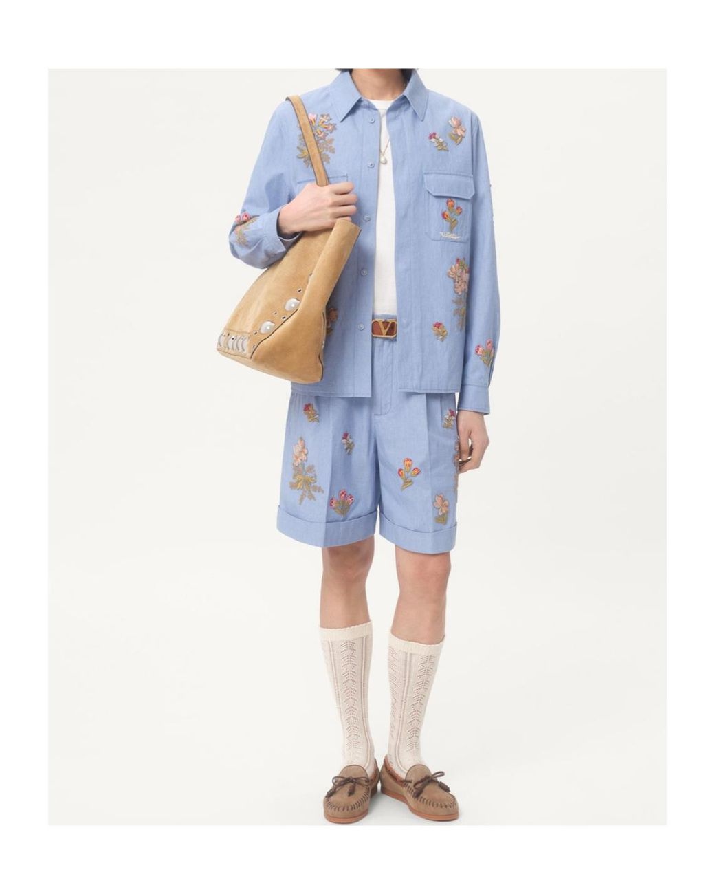 Valentino Blue Embroidered Denim Shirt for men