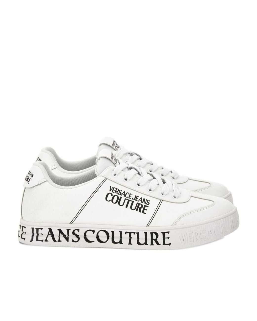 Versace Jeans White Couture Logo Printed Lace-Up Sneakers for men