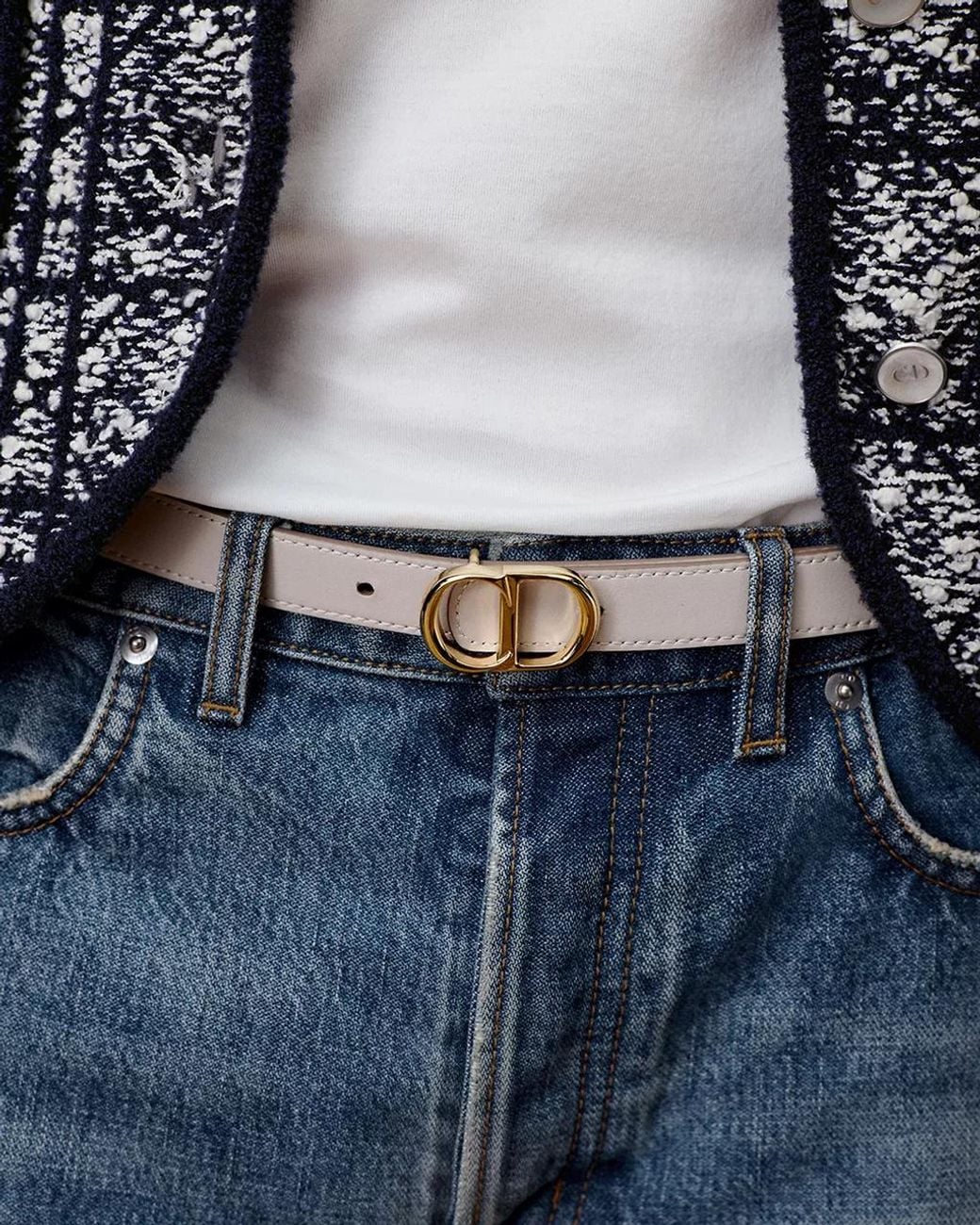 Dior White Reversible Cd Icon Belt
