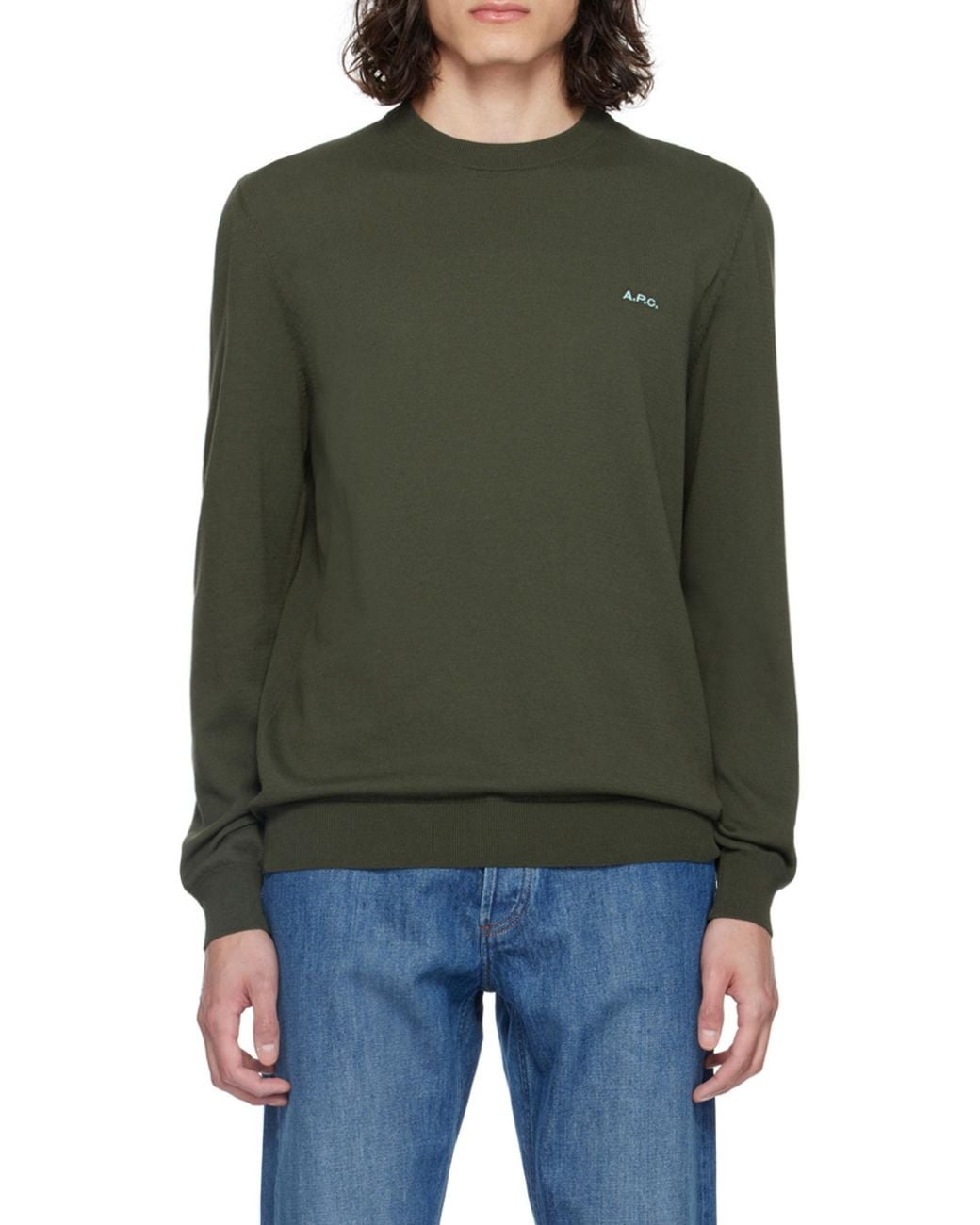 A.P.C. Green Logo Embroidered Crewneck Jumper for men
