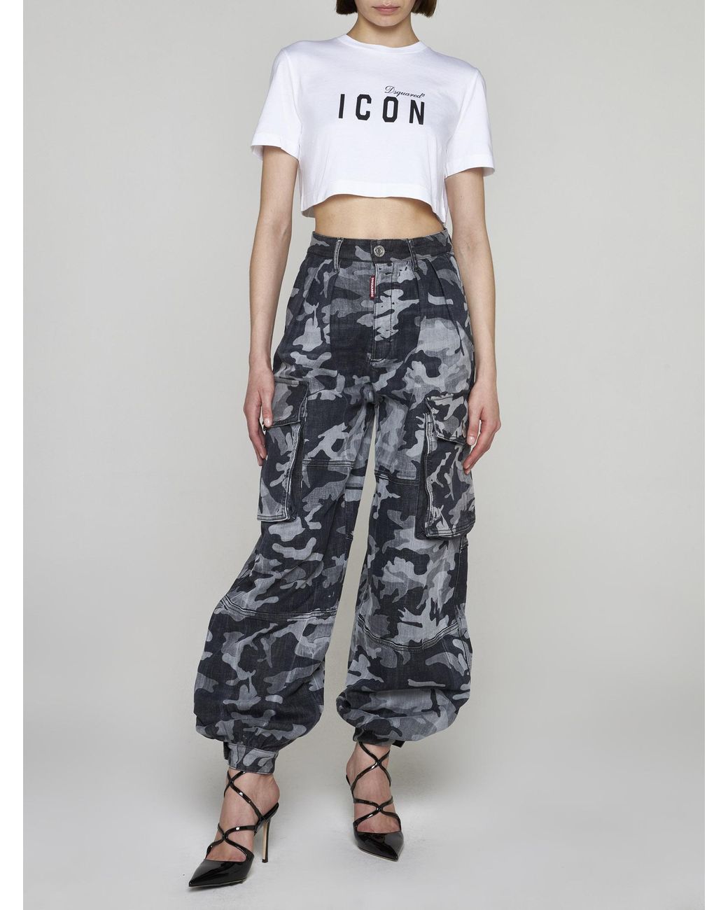 DSquared² Blue Camouflage-Print High Waist Tousers