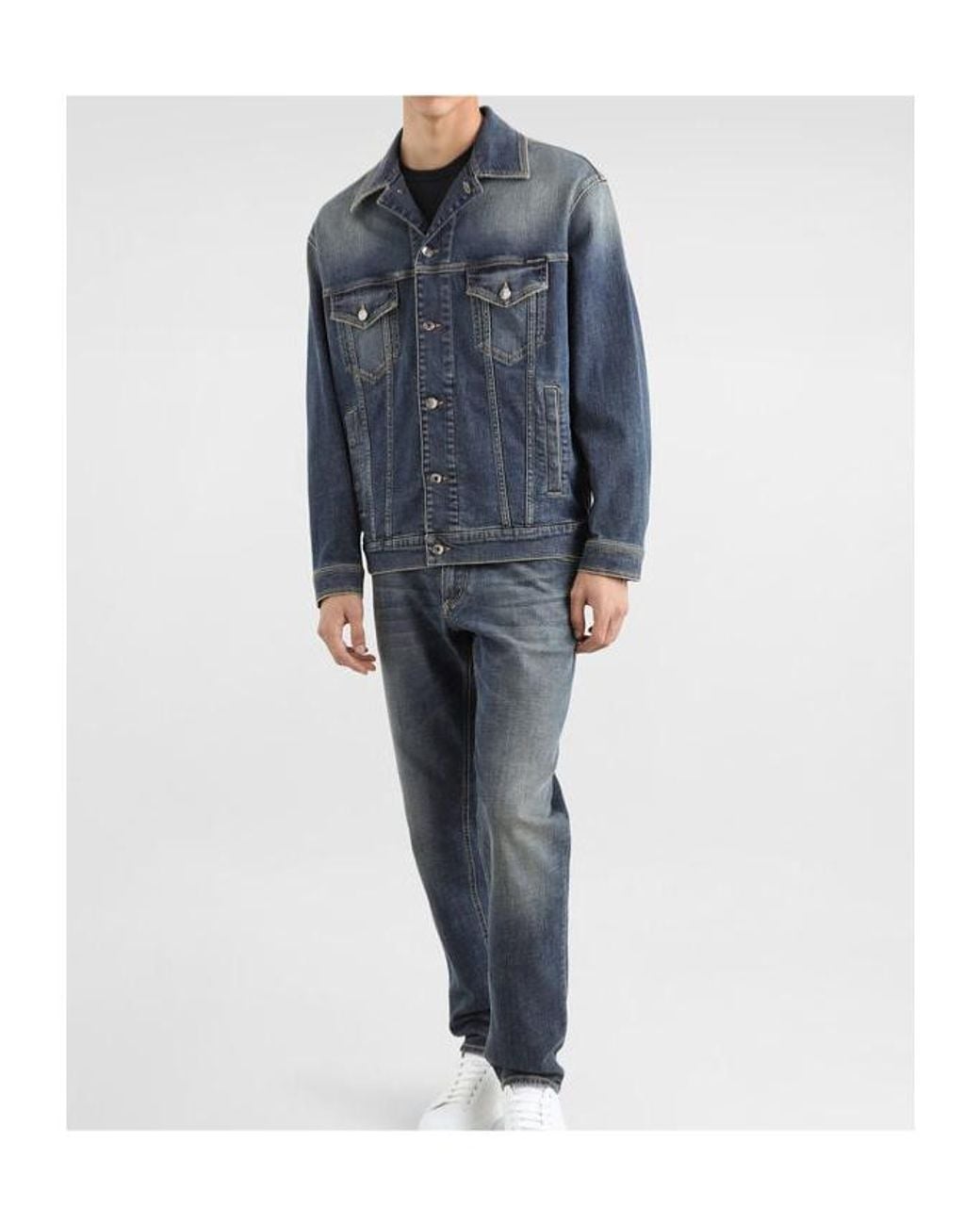 Dolce & Gabbana Blue Collared Button-Up Denim Jacket for men