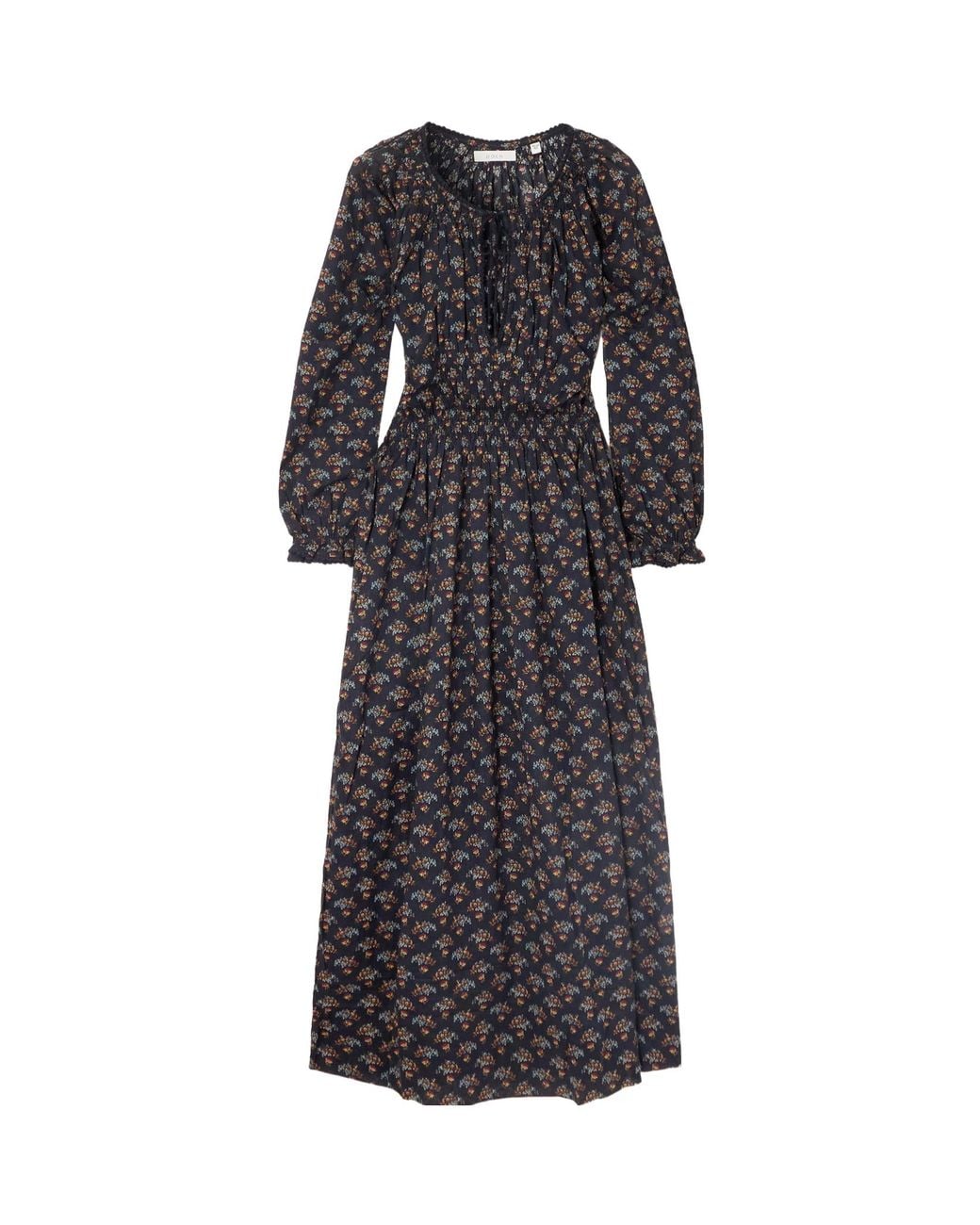 Doen Black Delfina Shirred Floral-Print Organic Cotton-Voile Midi Dress