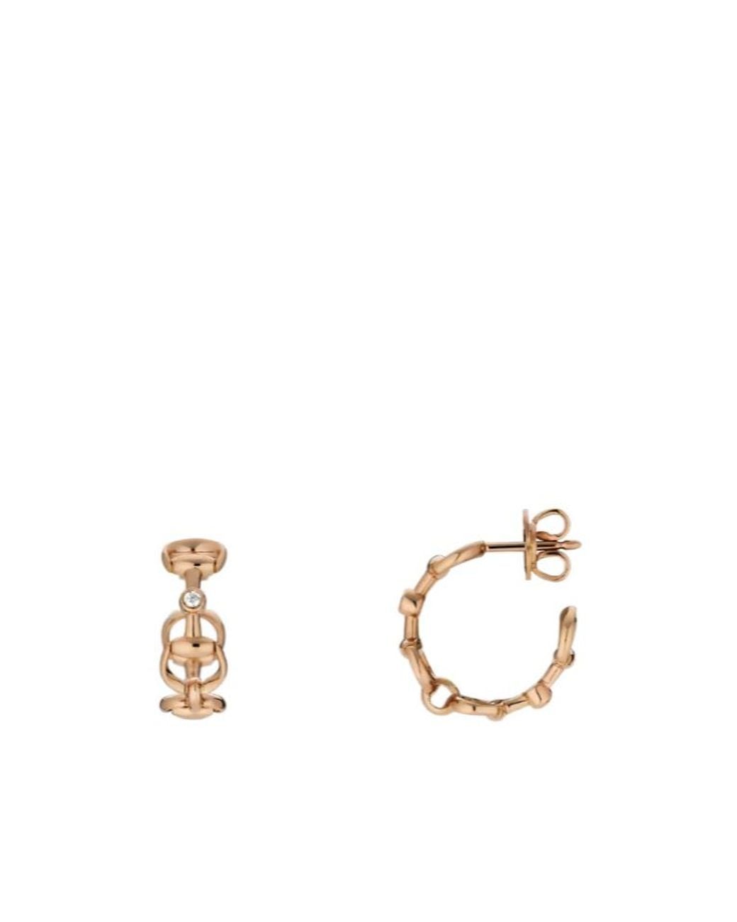 Gucci Metallic Horsebit Diamond 18K Hoop Earrings