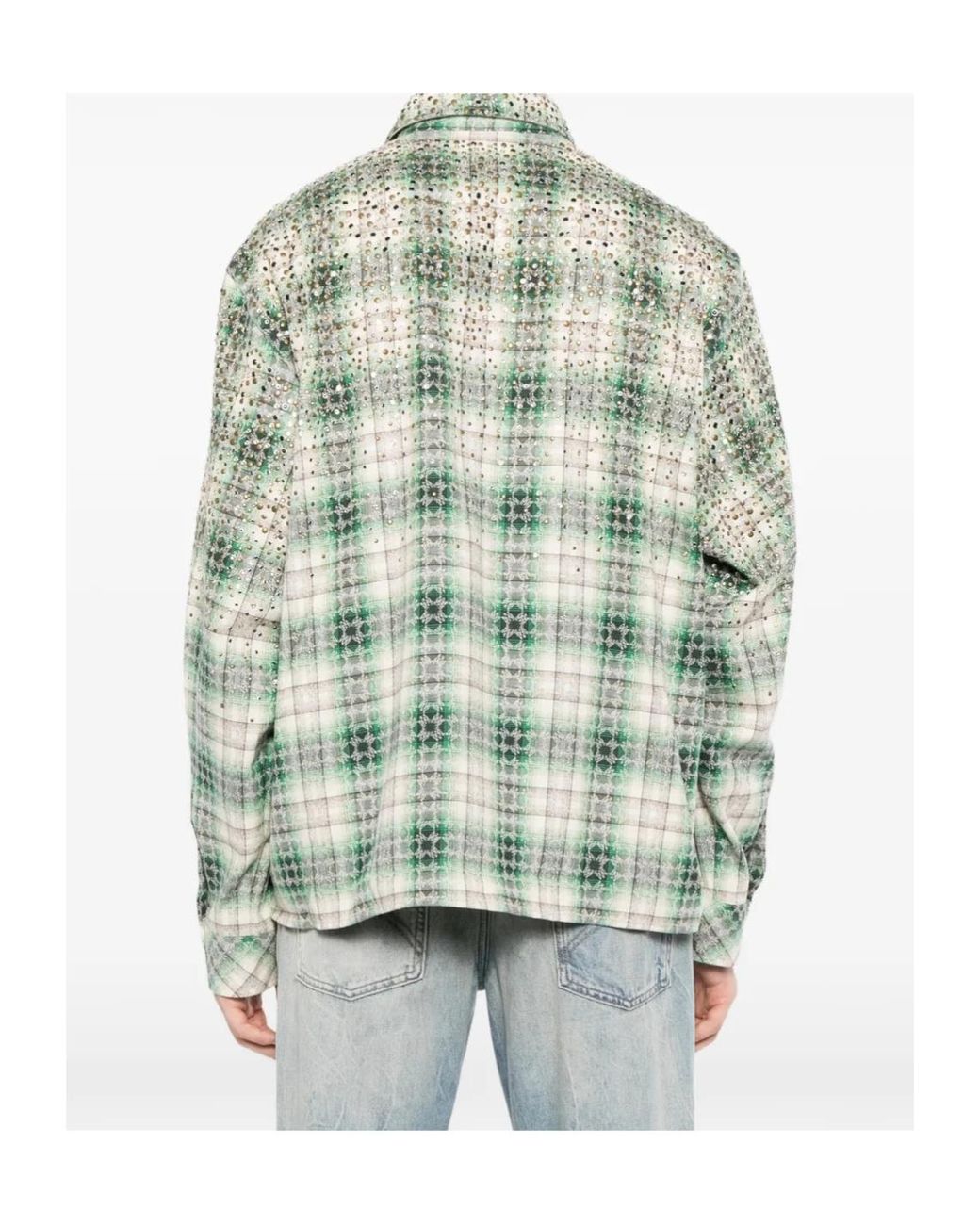 Amiri Green Stud-Embellished Checked Shirt for men