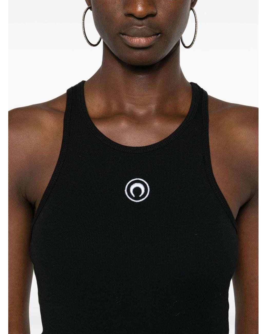 MARINE SERRE Black Crescent Moon Embroidered Sleeveless Tank Top