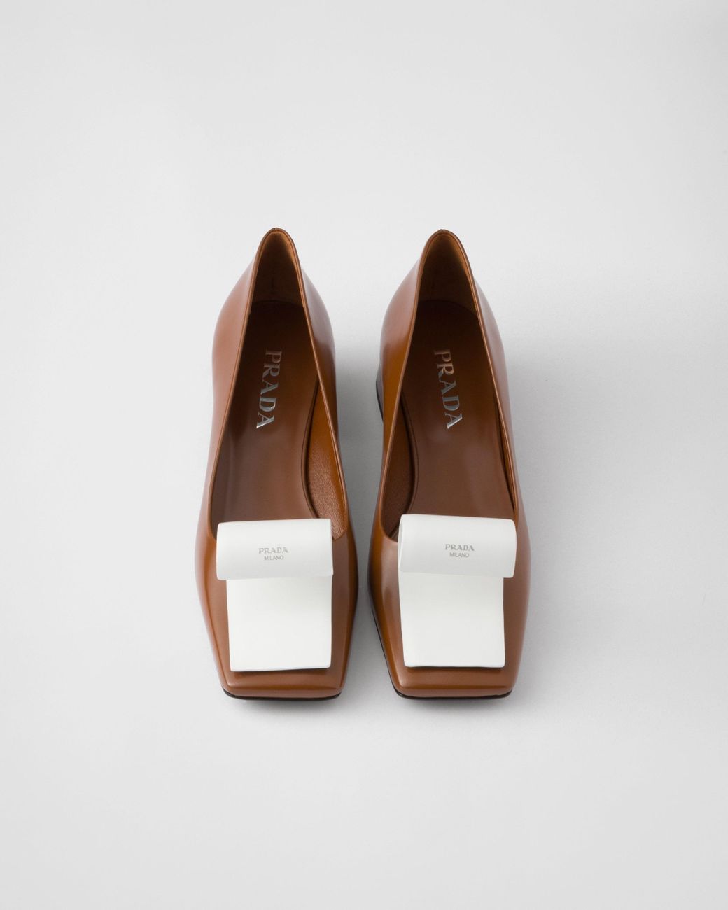 Prada Brown Two-Toned Square-Toe Pumps