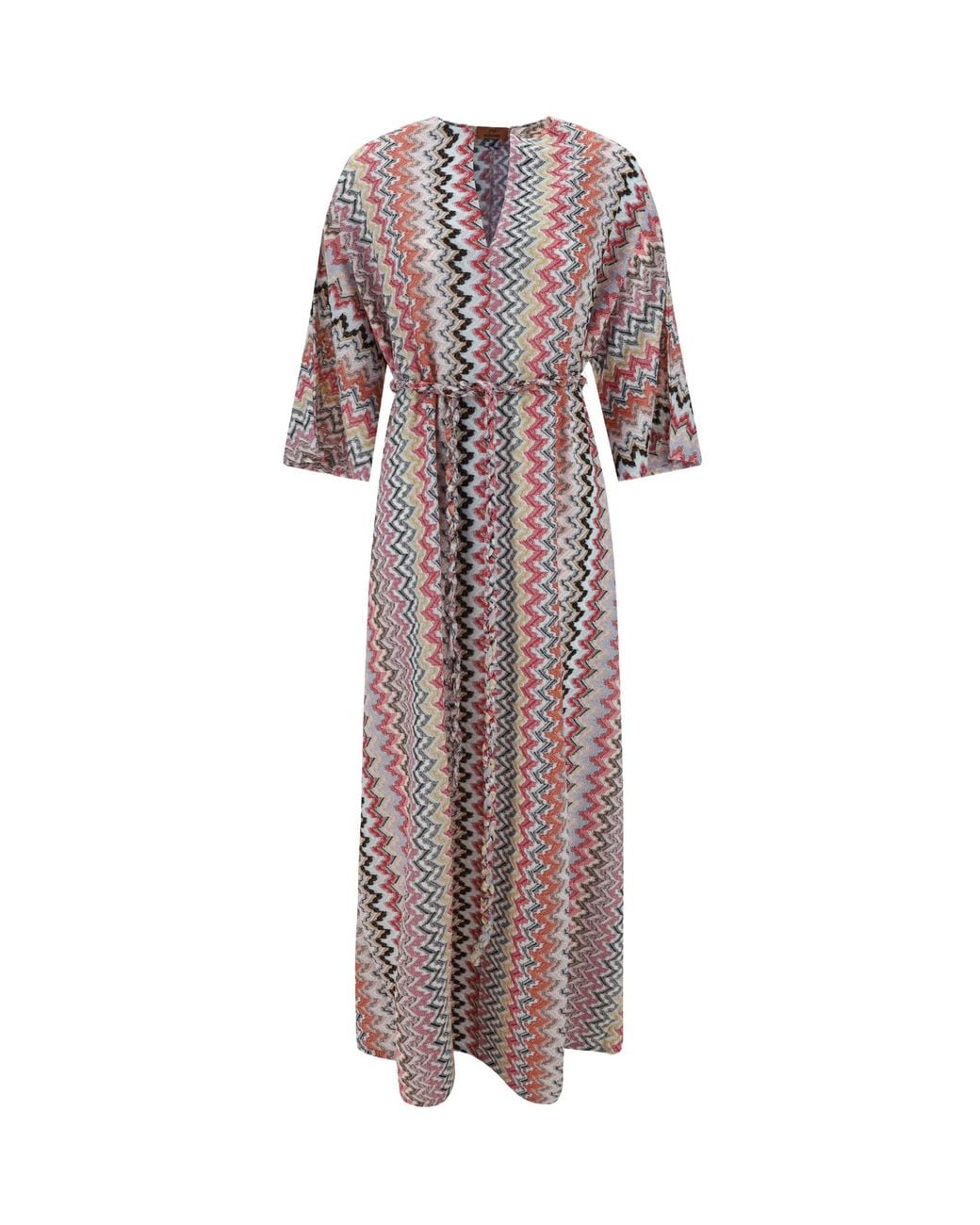 Missoni Purple Kaftano Zigzag Wovened V-Neck Maxi Dress