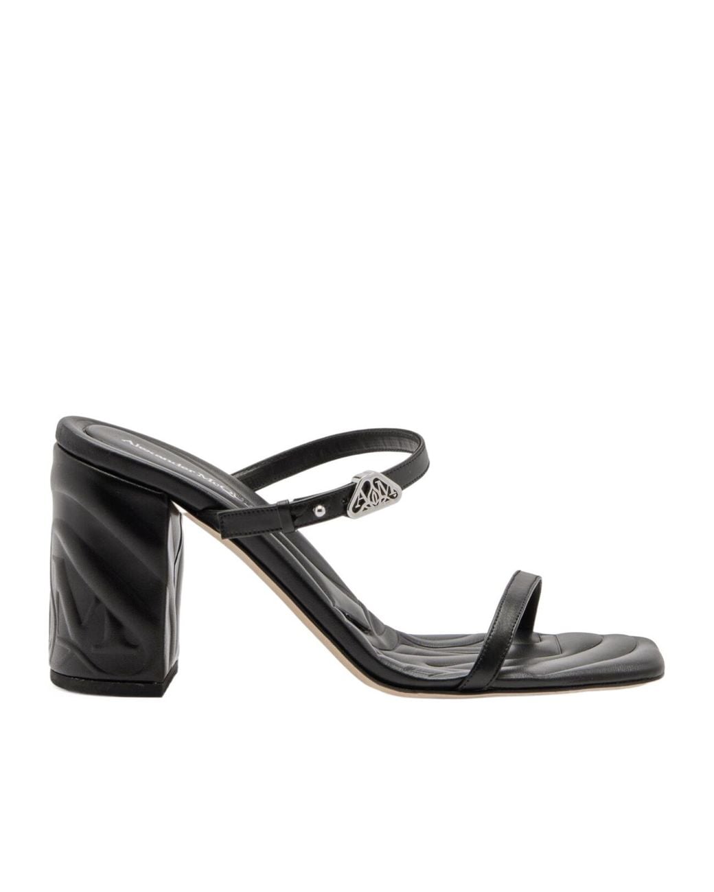 McQueen Black Seal Strap-Detailed Slip-On Mules