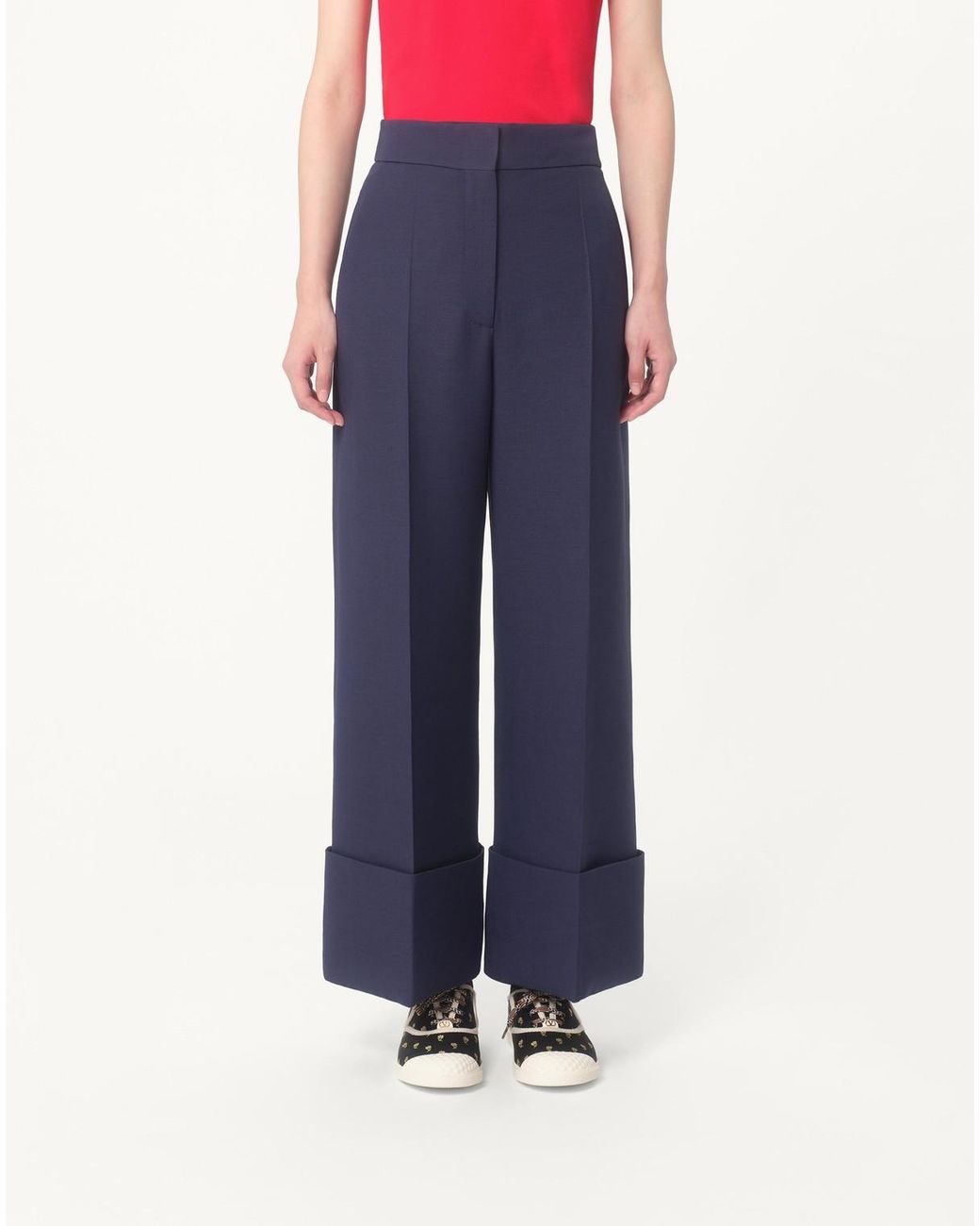 Valentino Blue Pleat Detailed Wide-Leg Pants