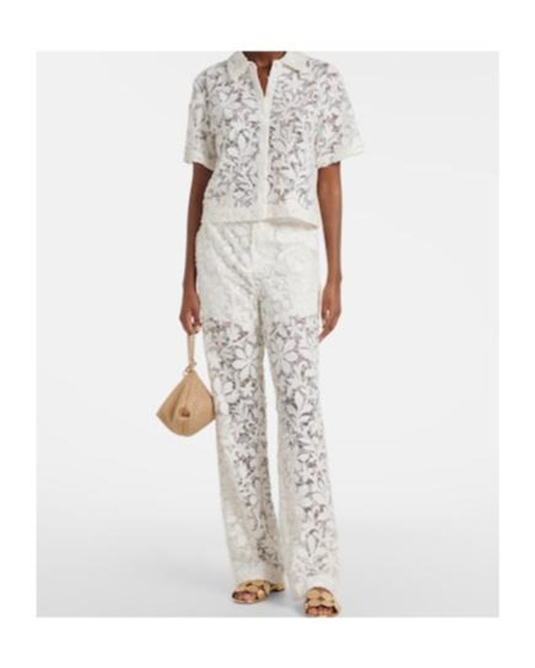 Jonathan Simkhai White Floral Lace Straight Pants