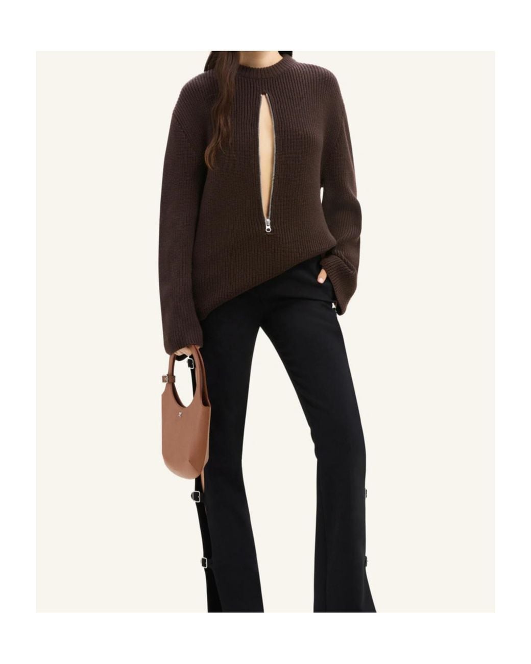 Courreges Brown Zipped Ribbed Wool Sweater for men