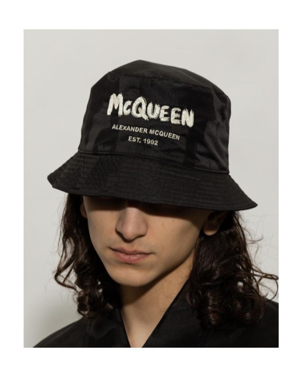 McQueen Black Graffiti Logo Printed Bucket Hat for men
