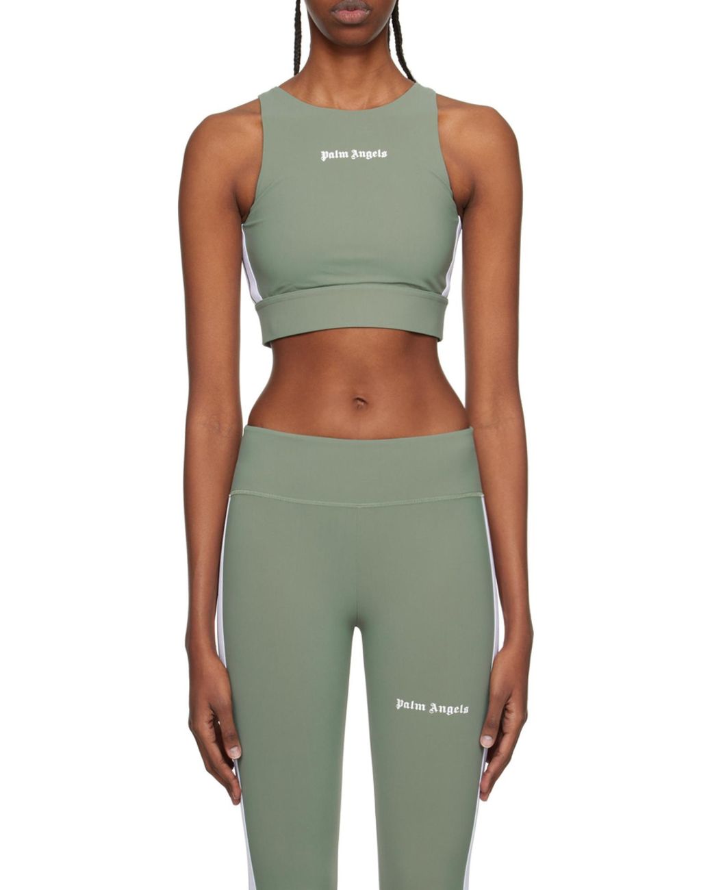 Palm Angels Green Logo-Printed Round Neck Tank Top