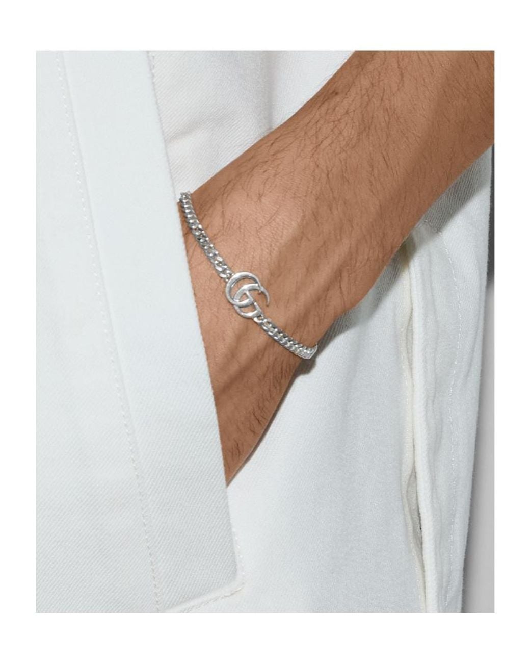 Gucci White Gg Marmont Chain Bracelet