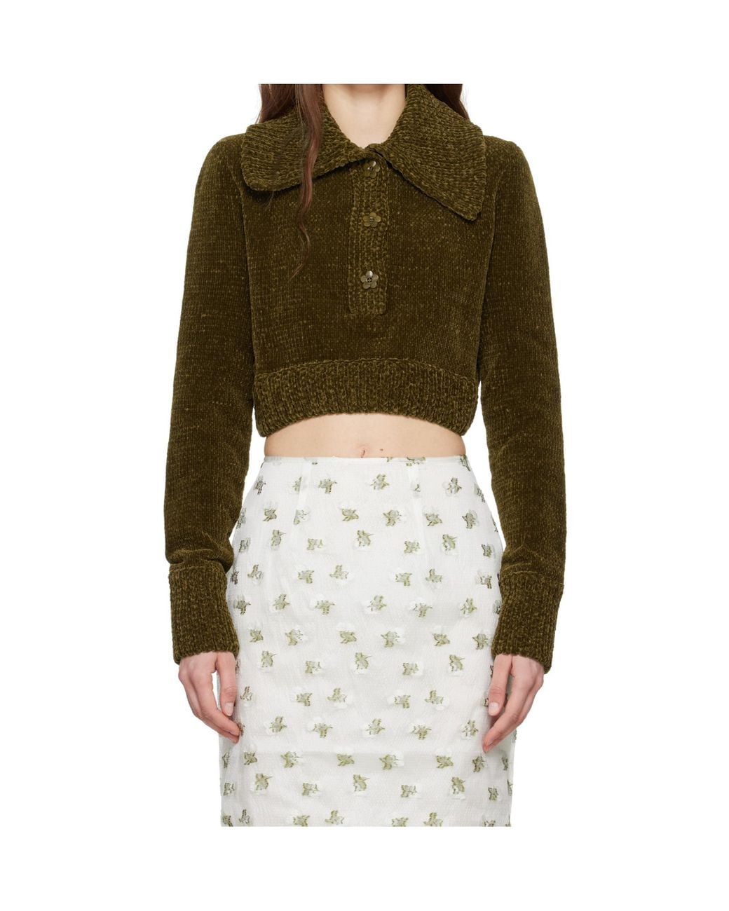 CECILIE BAHNSEN Green Calla Velevet Knitted Sweater