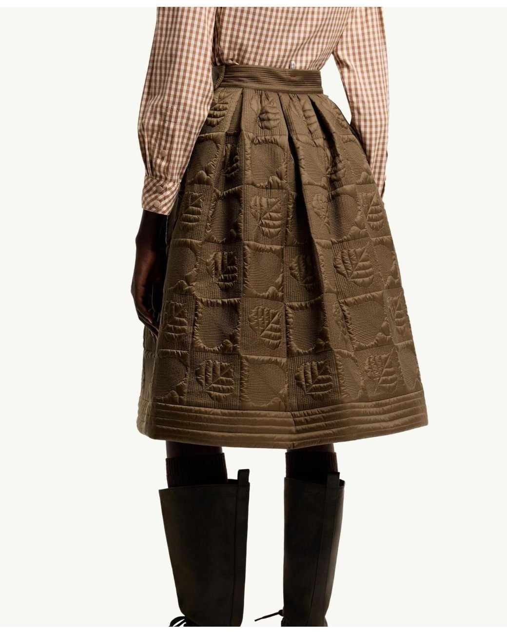 Moncler Green Leaf-Quilted Padded A-Line Skirt