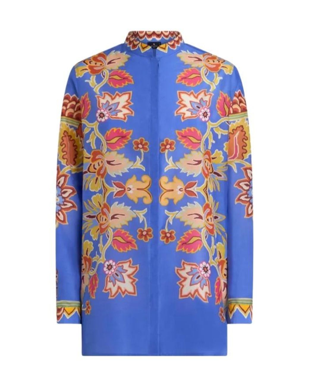 Etro Blue Cotton And Silk Shirt With Print