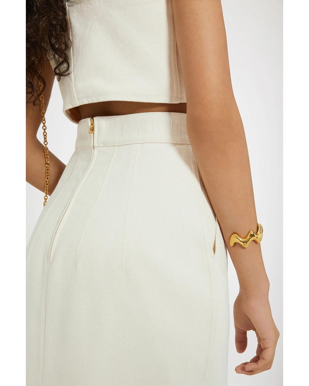 Patou White High Waist Denim Skirt With Slits