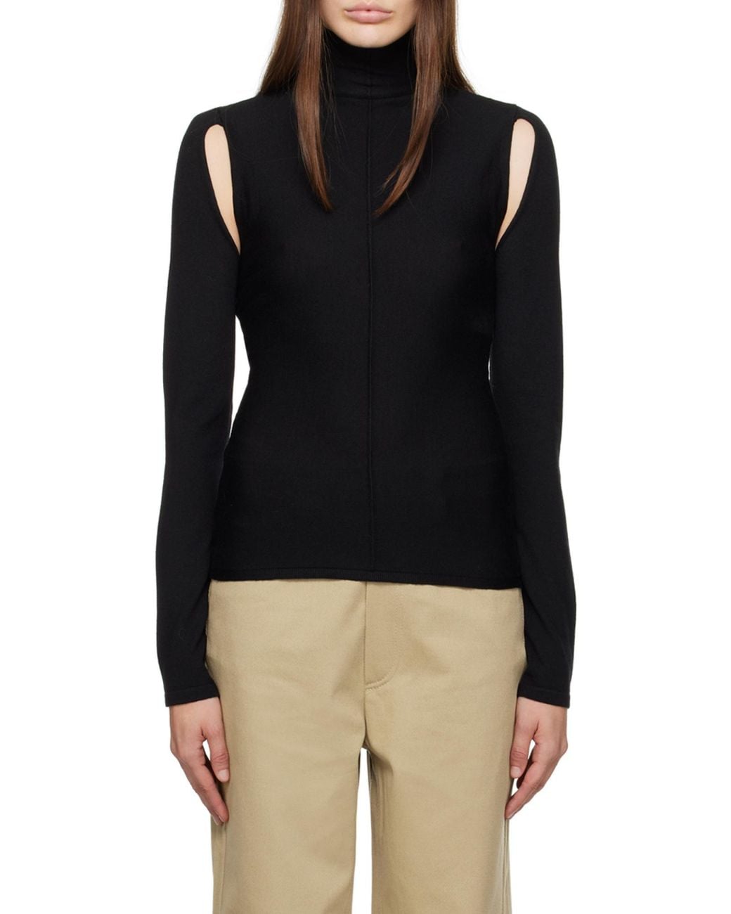 Khaite Black Turtleneck Cut-Out Detailed Top