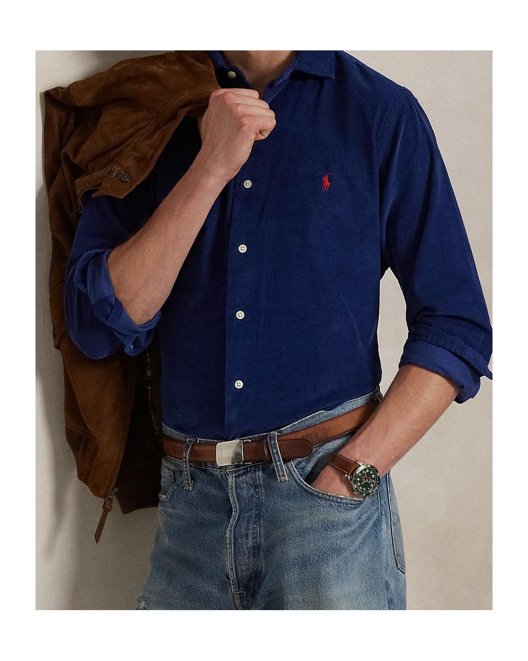 Polo Ralph Lauren Blue Corduroy Pony Embroidered Shirt for men