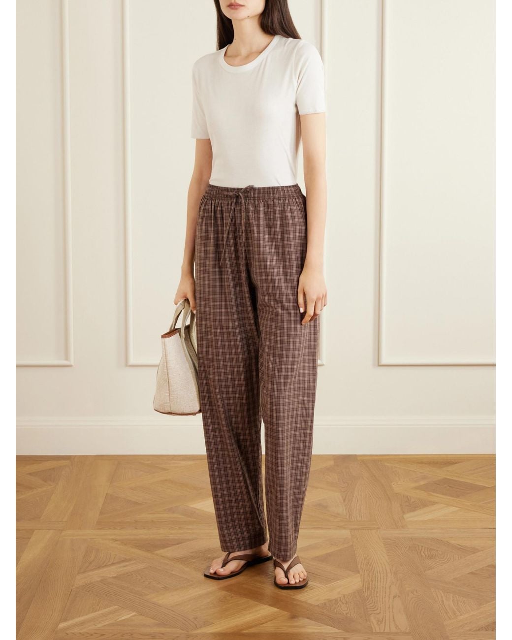 Tekla Brown Comfortable Plaid Pajama Pants