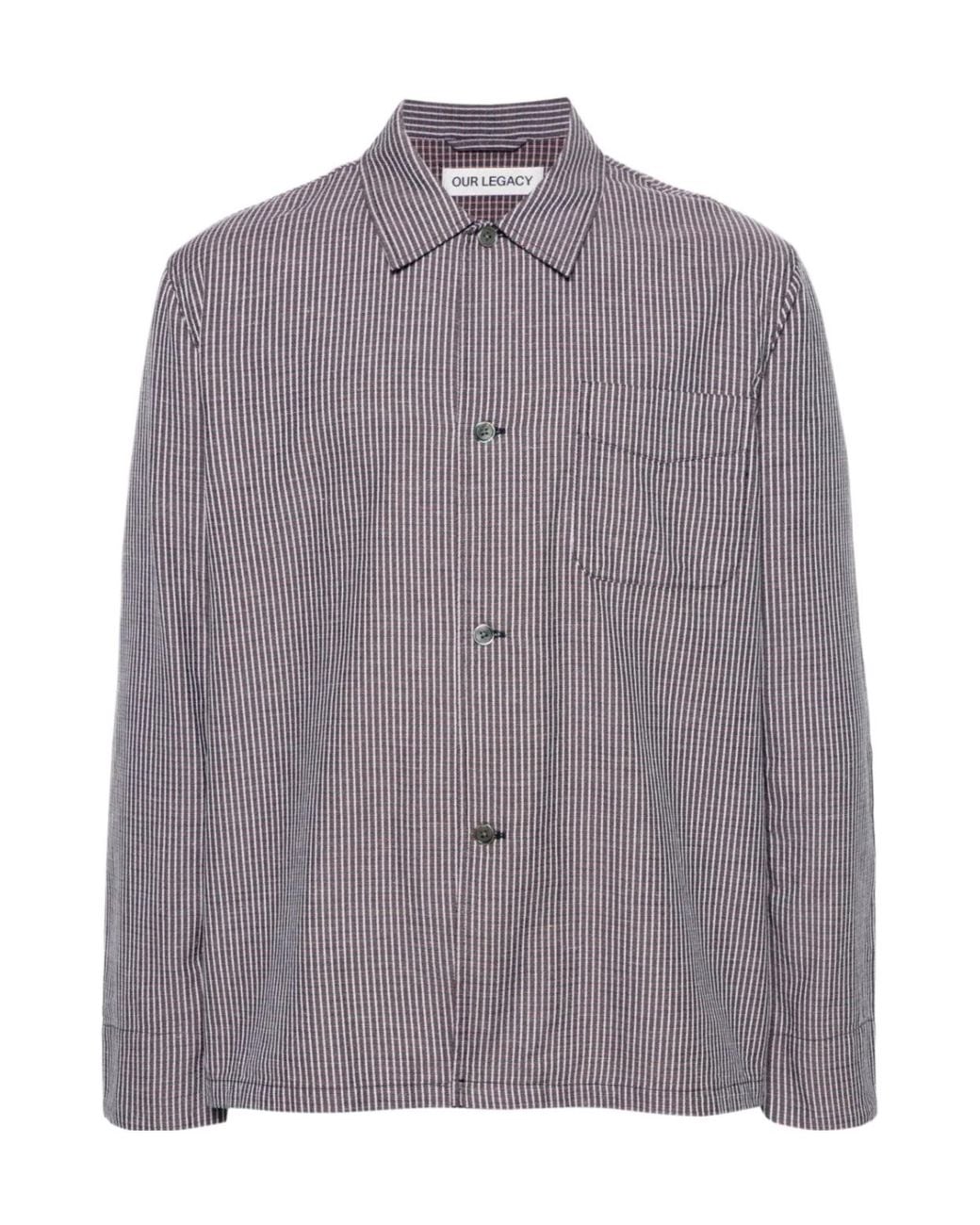 Our Legacy Purple Box Checked Long Sleeved Shirt for men
