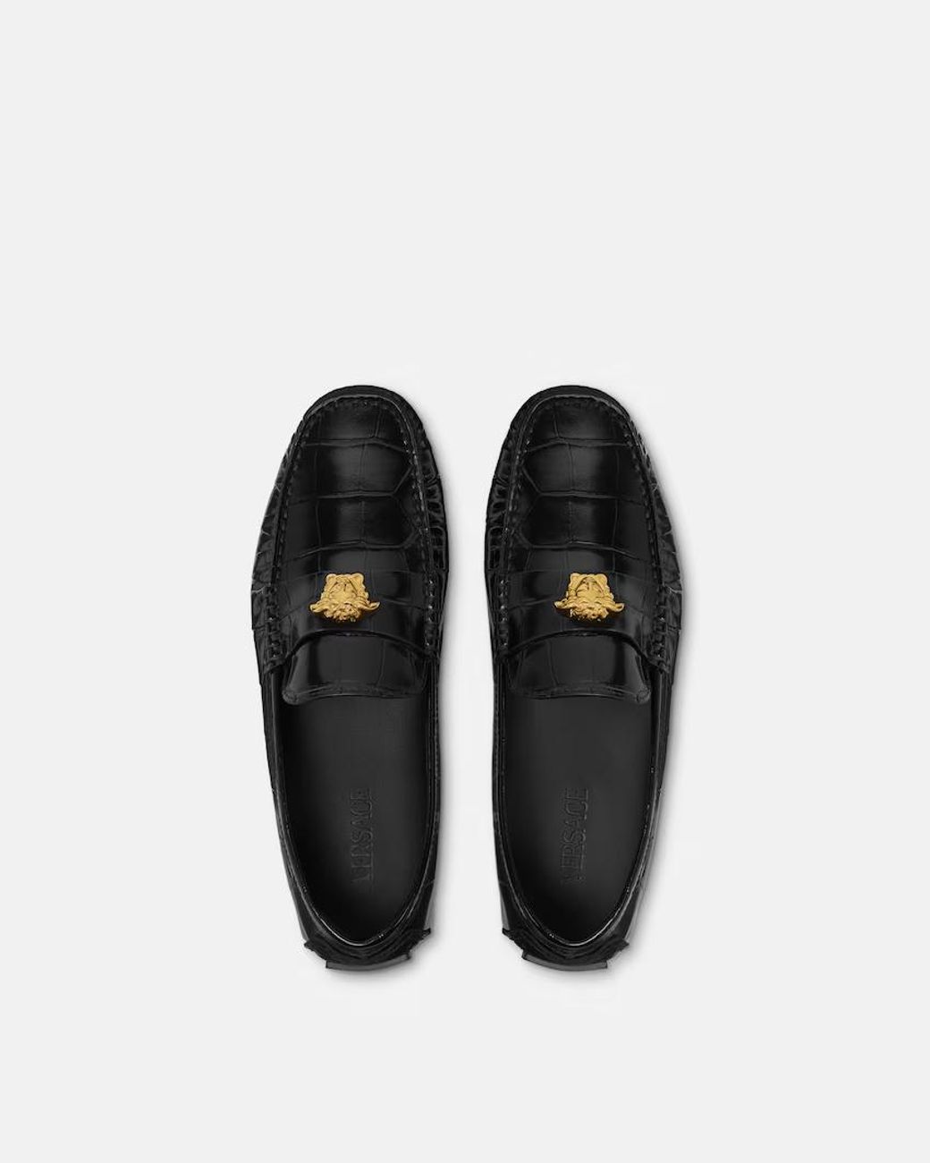Versace Black Embossed Drivers Loafers for men