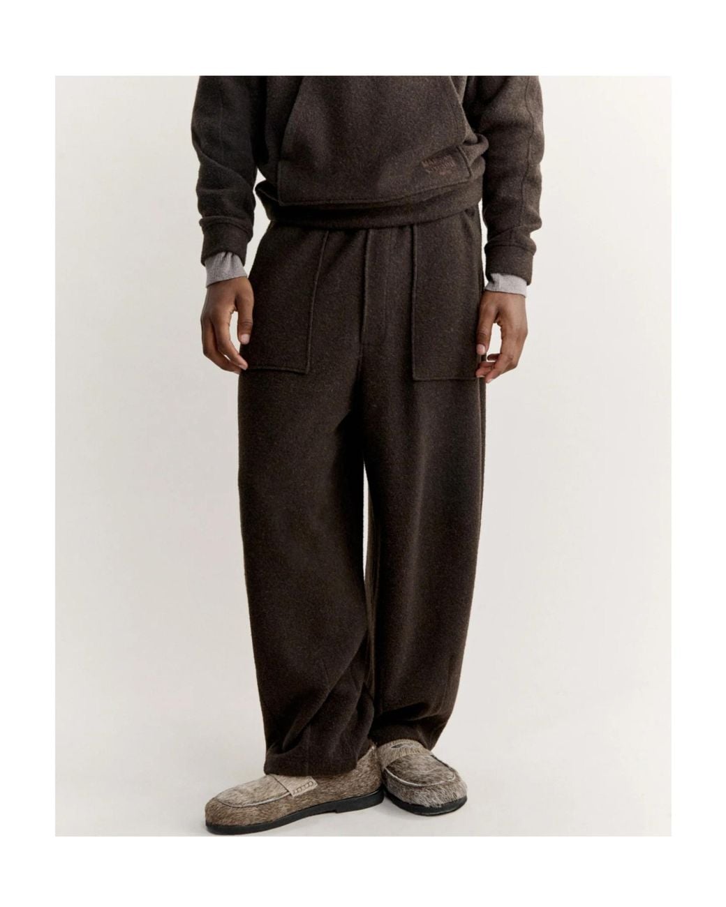 Maison Kitsuné Black Wool Fleece Wide Leg Jog Pants for men